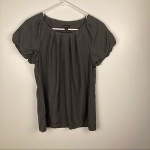 Ann Taylor 100% Silk Pleat Neck Puff Sleeve Blouse